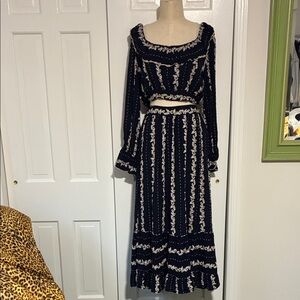 Free People Navy and White Floral Two-Piece Set